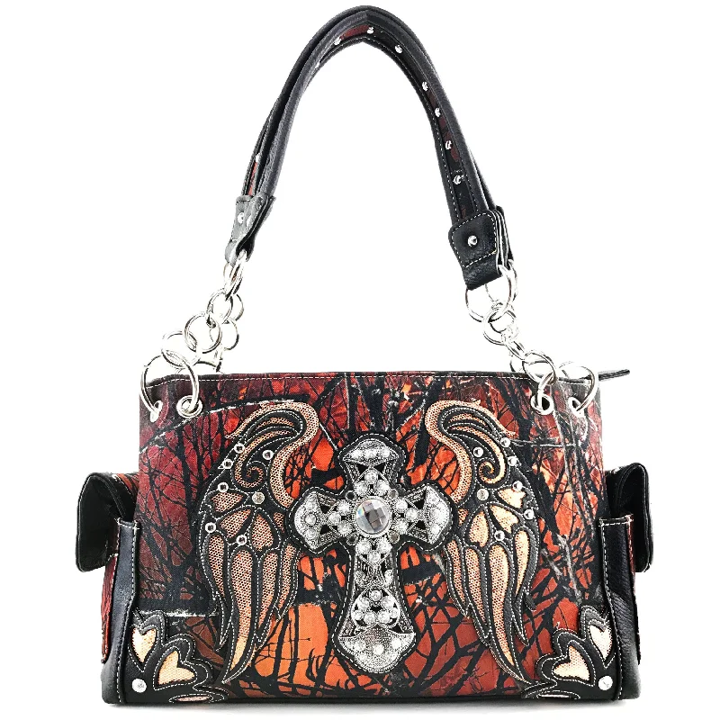 Camouflage Bling Shine Cross Wings Handbag