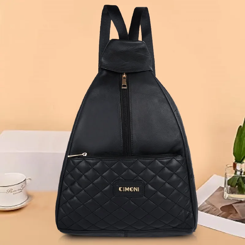 CIMONI Textured Leather Backpack With Quilted