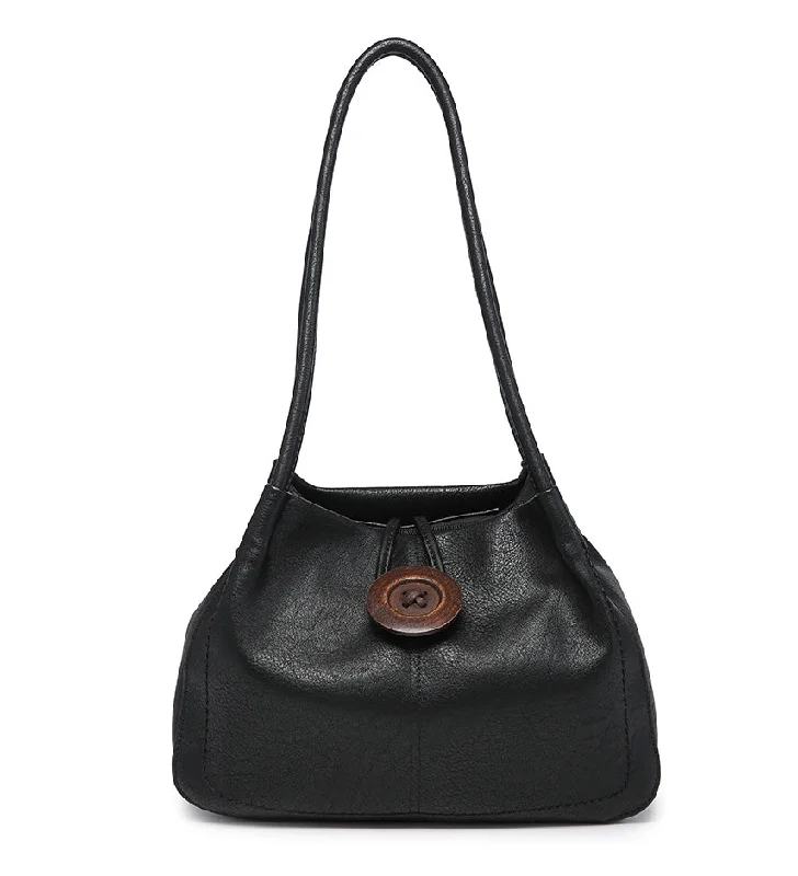 Button Design Small Shoulder Bag - Black