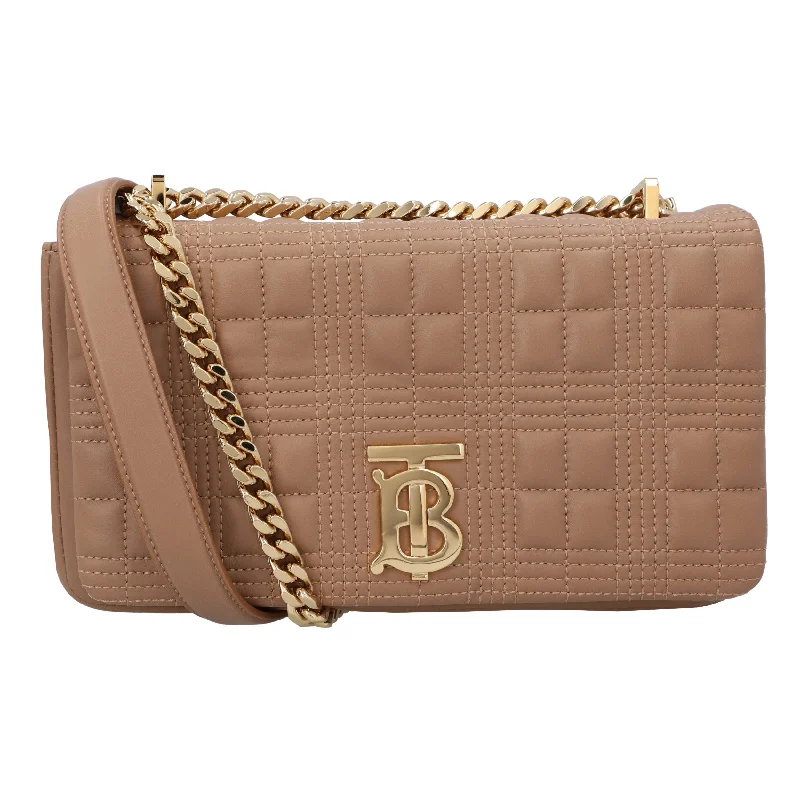 Burberry Camel Small Quilted Check Lambskin Lola Bag