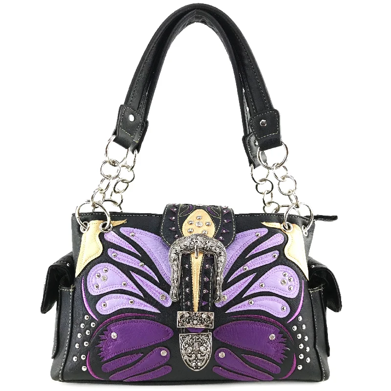 Abstract Butterfly Color Buckle Studded Handbag