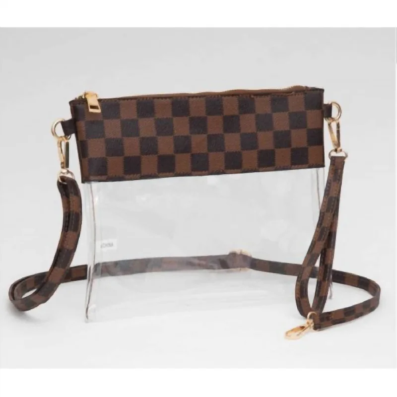 Checkered Crossbody Bag With Wristlet In Brown/black