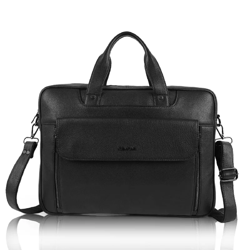 CIMONI Genuine Leather Classic Top Handle Water Resistant Messenger Laptop Bag (Color - Black)