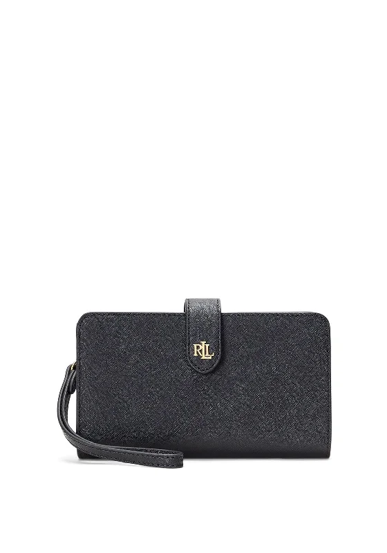 Ralph Lauren Crosshatch Leather Transition Wristlet, Black