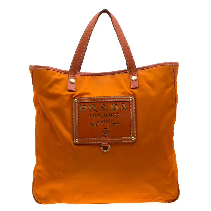 Prada Nylon And Leather Lasercut Logo Tote