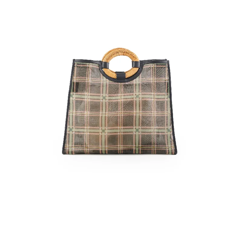 Fendi Large Mesh Plaid Shopper Tote