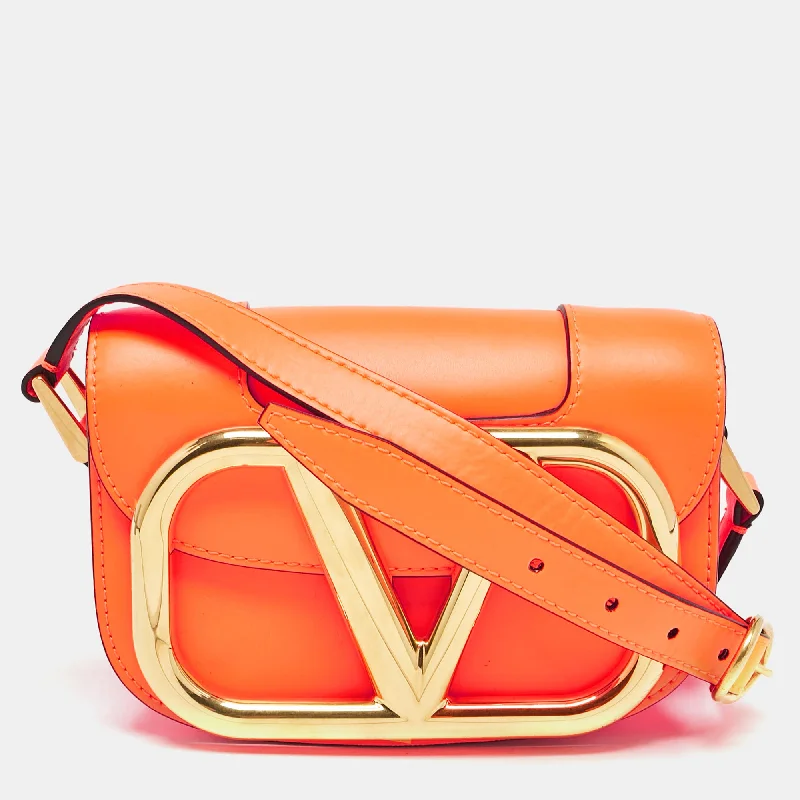 Valentino Neon Orange Leather Small Supervee Crossbody Bag