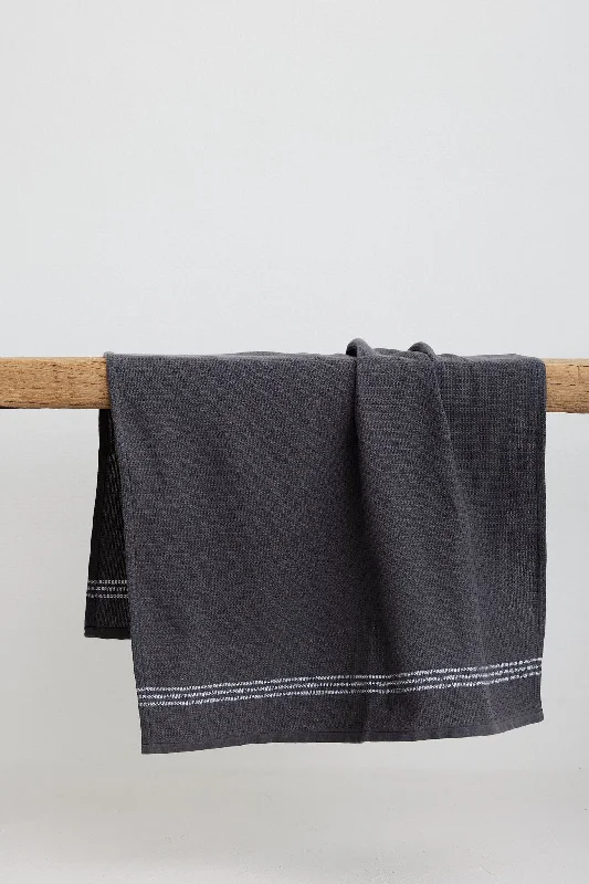 Handwoven Tea Towel - Charcoal w/t White Stripes