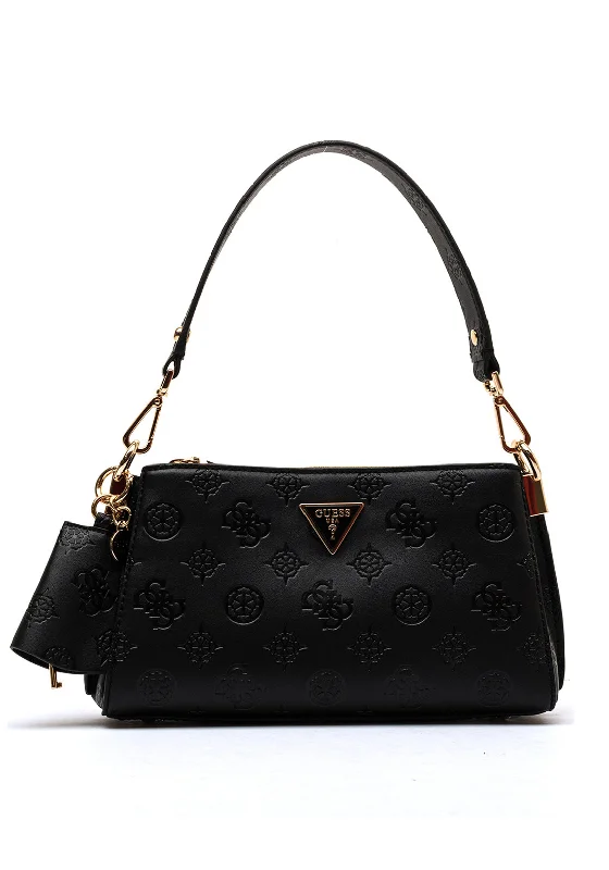 Guess Jena Embossed Peony 4G Logo Girlfriend Shoulder Bag, Black