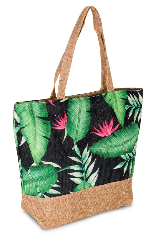 Beach Bag | Black Green Leaves | 0634A1