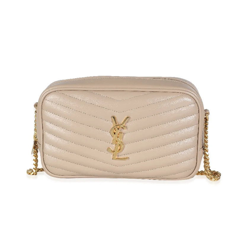 Saint Laurent Beige Grain De Poudre Matelasse Monogram Mini Lou Camera Bag