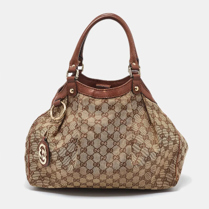 Gucci Beige/brown Gg Canvas And Leather Medium Sukey Tote..