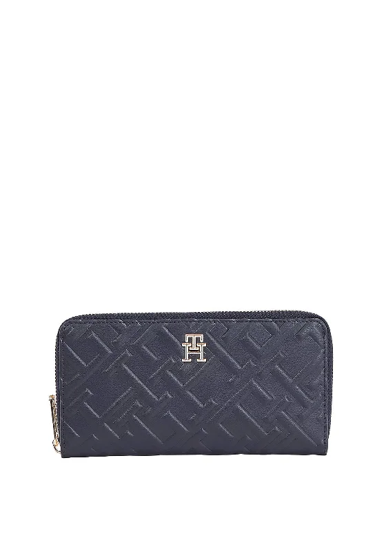 Tommy Hilfiger Iconic Large Zip Around Monogram Wallet, Navy