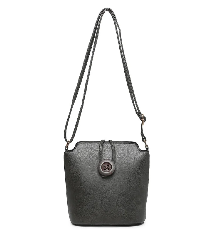 Button Design Bucket Handbag - Dark Grey