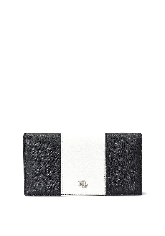 Ralph Lauren Leather Crosshatch Slim Wallet, Black & Soft White