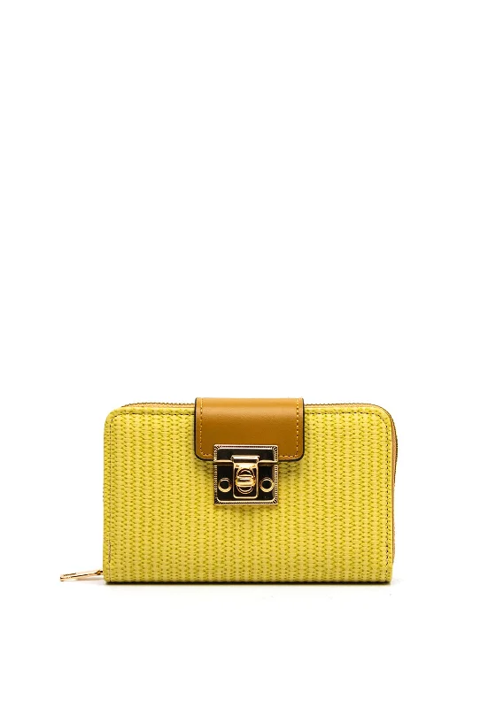 Zen Collection Zip Around Woven Wallet, Lemon Yellow