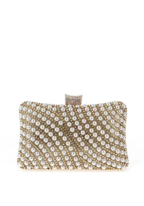 Zen Collection Diamante Pearl Clutch Bag, Gold