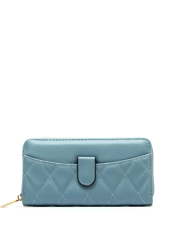 Zen Collection Quilted Large Zip Around Wallet, Blue