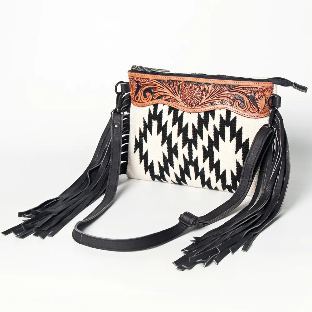 American Darling Black/White Aztec Fringe Purse