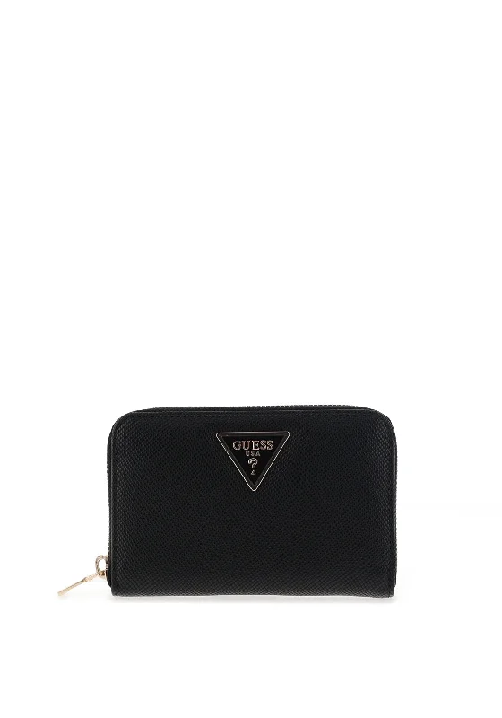 Guess Laurel Pebbled Faux Leather Zip Wallet, Black