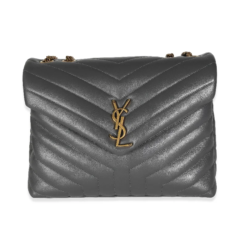 Saint Laurent Storm Grey Calfskin Y Quilted Monogram Medium Loulou