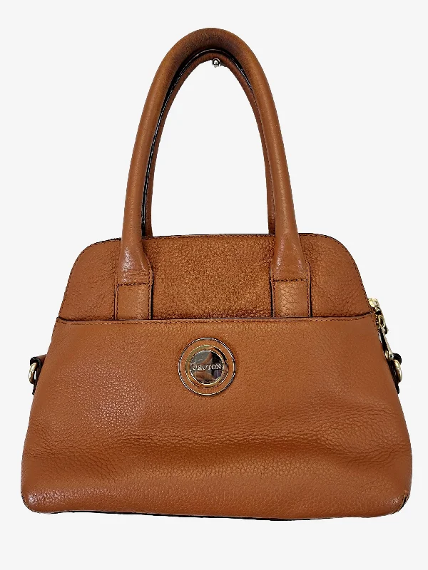 Oroton Medium Pebble Finish Tan Bowler Bag