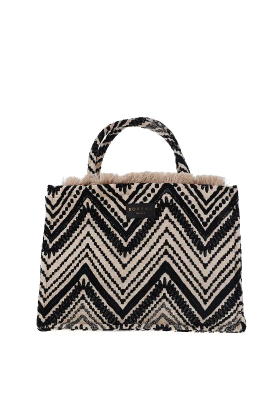 Sorena Koufonisi Velvet Zig Zag Tote Bag, Black