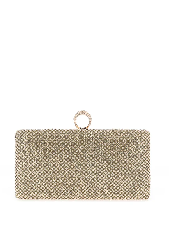 Zen Collection Diamante Woven Ring Clasp Clutch Bag, Gold