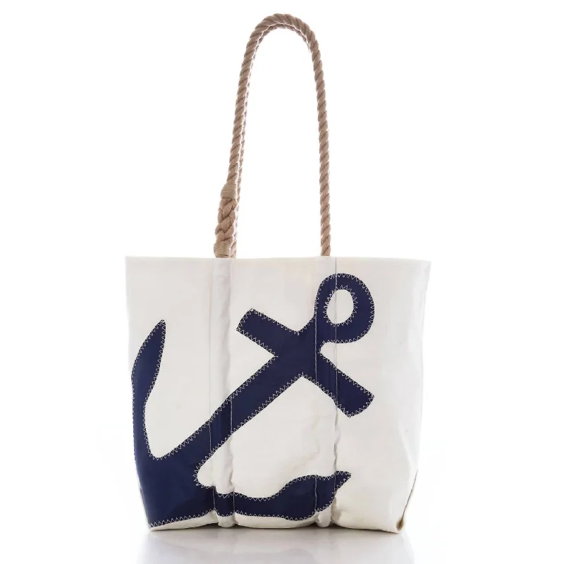 Anchor Medium Tote With Hemp Rope Handles In White/navy