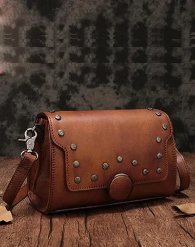 Brown Leather Womens Vintage Shoulder Purse Small Side Reddish Purses for Ladies