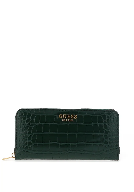 Guess Laurel Croc Large Zip Around Wallet, Forest