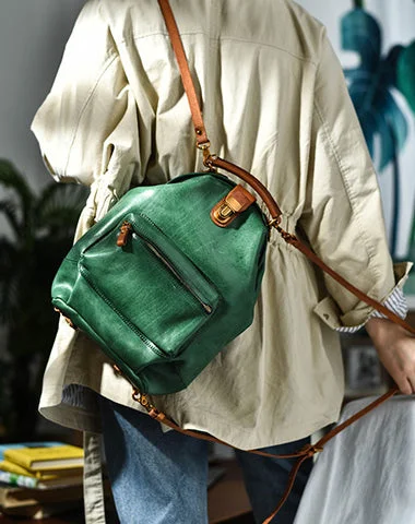 Handmade Womens Green Leather Doctor Backpack Purse Shoulder Doctor Handbags for Women