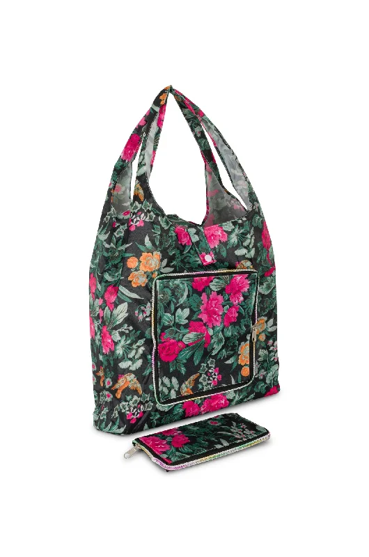 Foldable Shopping Bag | Black Pink Garden | 0999A1