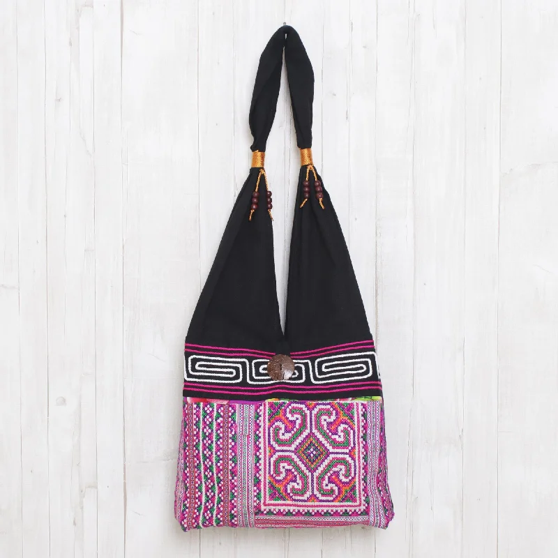 Blossoming Chocolate Cotton Hobo Bag