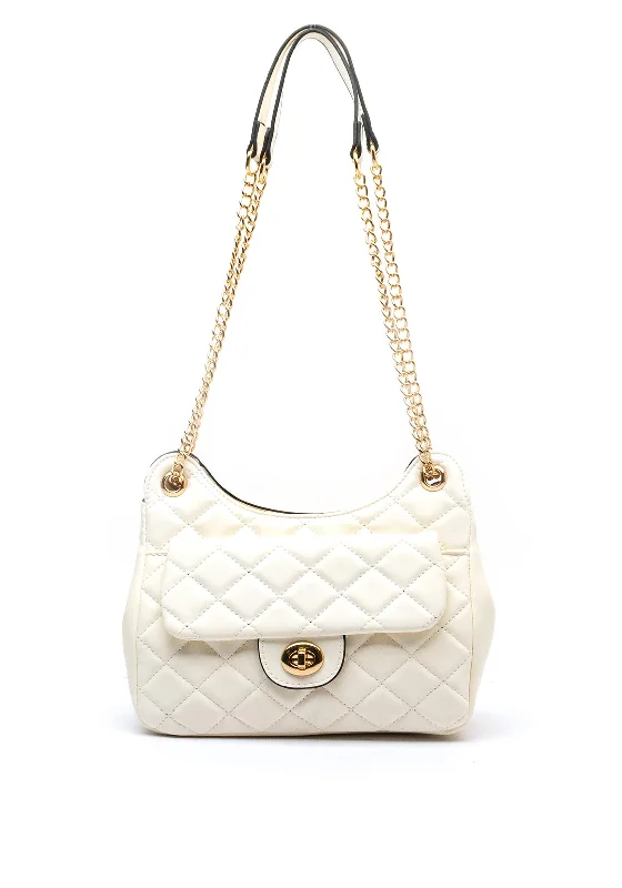 Zen Collection Diamond Quilt Shoulder Bag, Off White