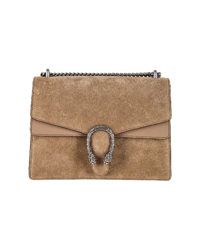 Gucci Medium Dionysus Chain Handbag in Beige Suede