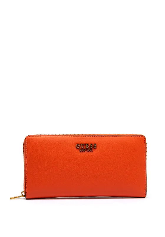 Guess Laurel Smooth Leather Zip Around Wallet, Orange