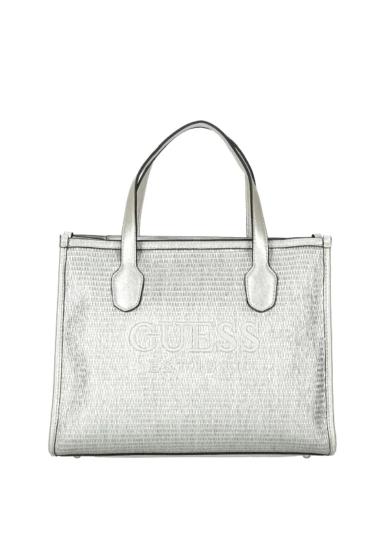 Guess Silvana Woven Tote Bag, Silver