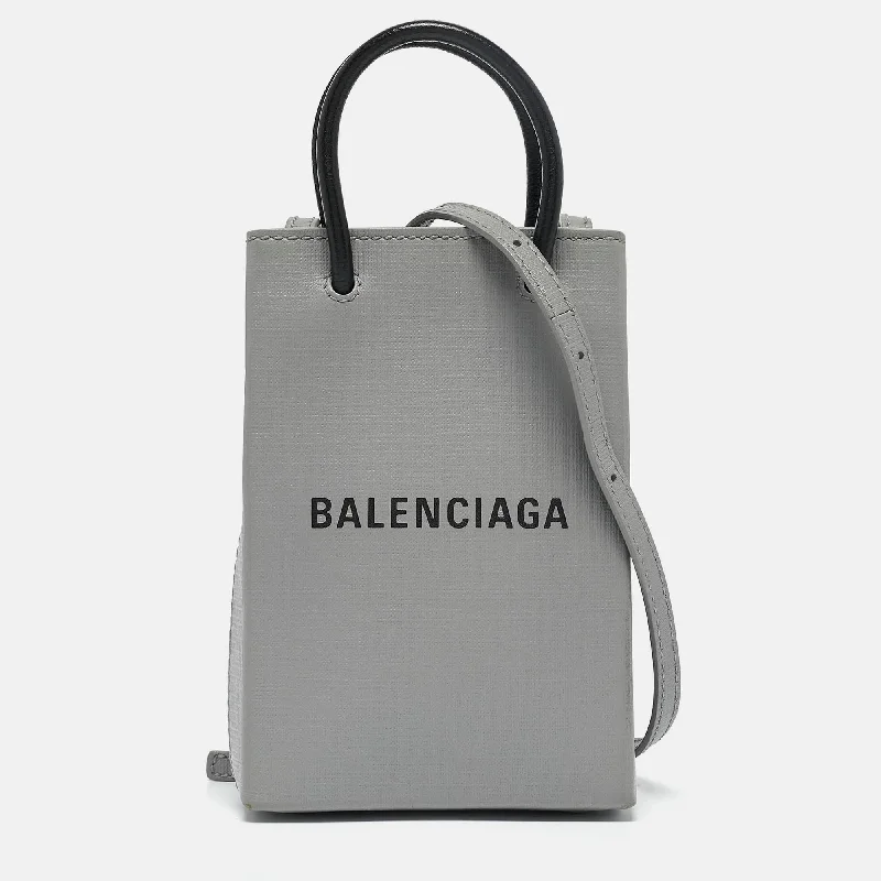 Balenciaga Grey/black Leather Shopping Phone Holder Crossbody Bag