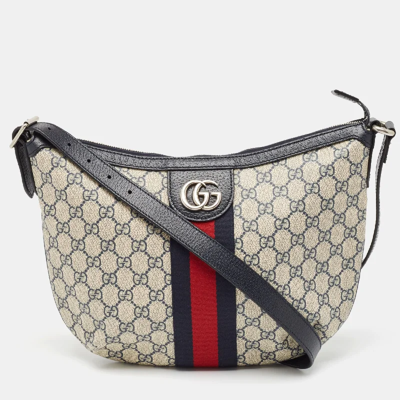 Gucci Blue/beige Gg Supreme Canvas Small Ophidia Crossbody Bag