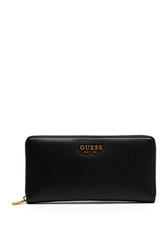 Guess Laurel Smooth Leather Zip Around Wallet, Black