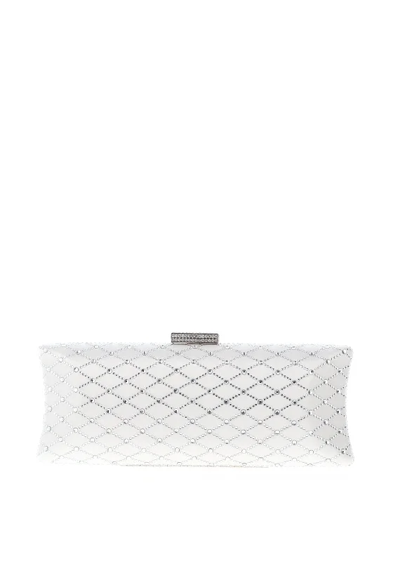 Zen Collection Diamante Encrusted Rectangle Clutch Bag, White