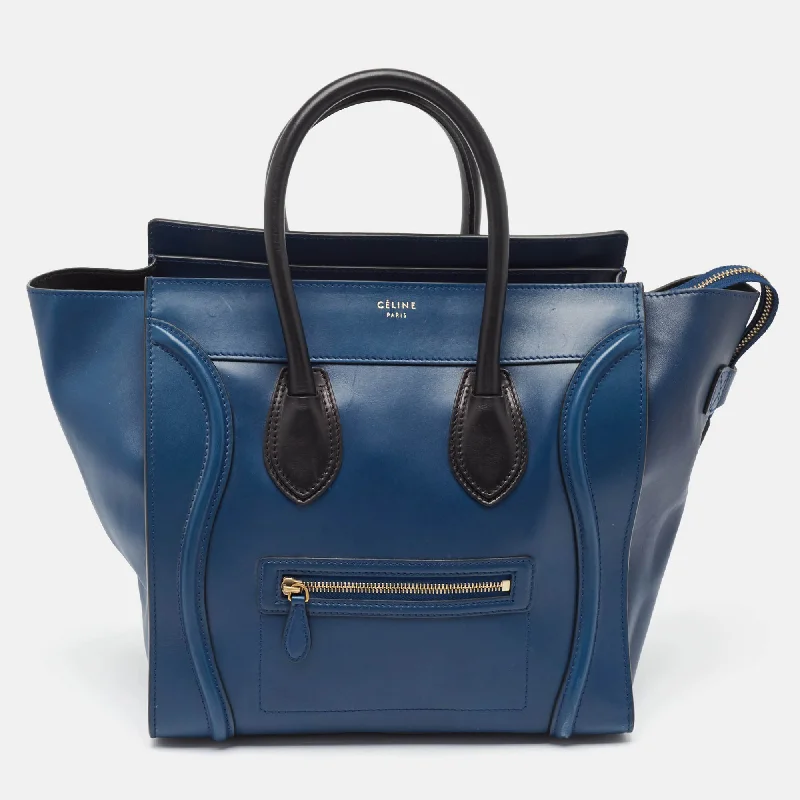 Celine Navy Blue/black Leather Mini Luggage Tote..