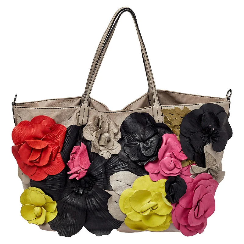 Valentino Leather Floral Applique Tote