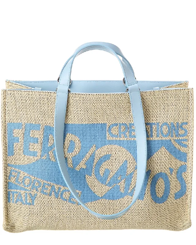 Ferragamo Logo Medium Canvas & Leather Tote