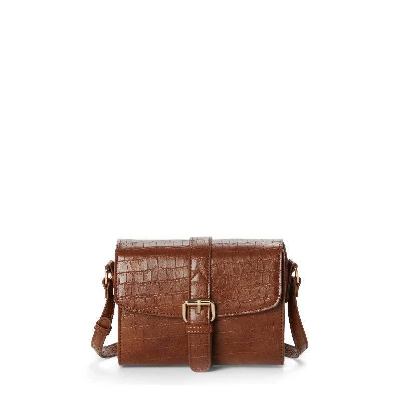 LINDSAY II Croco Vegan Crossbody in Cognac