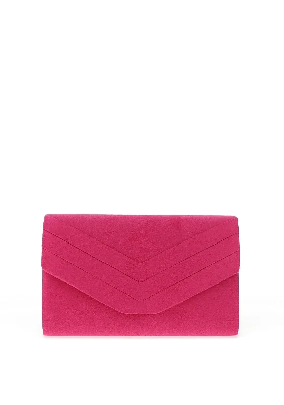 Zen Collection Faux Suede Envelope Fold Stripe Clutch Bag, Fuchsia