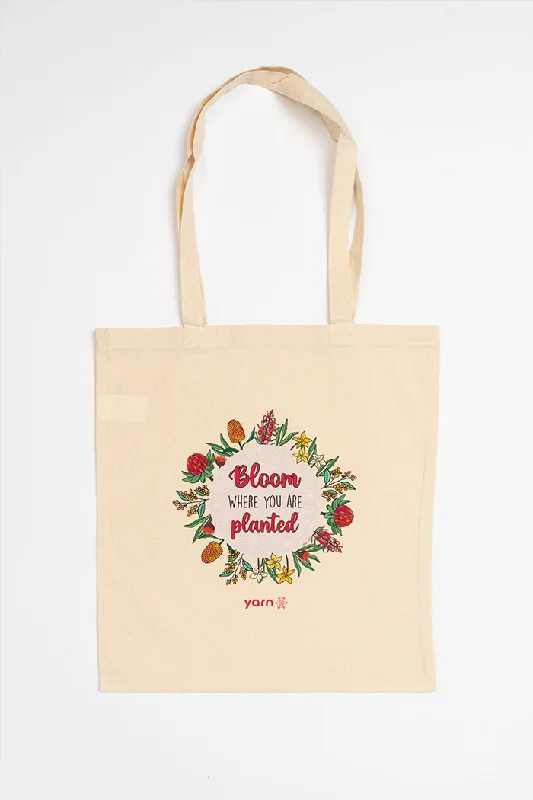 Bloom Where You Are Planted Long Handle Natural Cotton Tote Bag