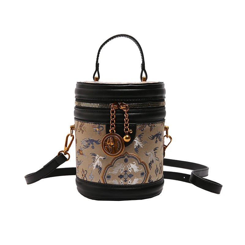 Chic Barrel Shape Embroidered Leather Crossbody Bag