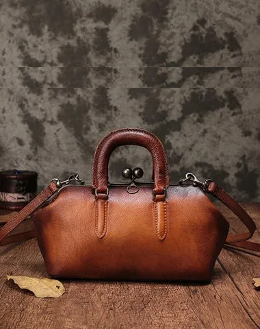 Brown Vintage Womens Doctor Handbag Vintage Leather Shoulder Doctor Bag Purse for Ladies